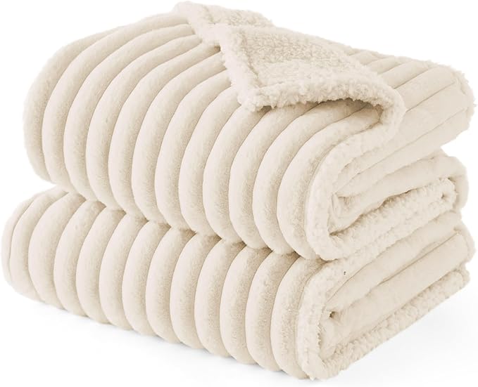 Bedsure ComfyFleece™ Waterproof Blanket for Bed - Soft Plush Dog Blankets for Large Dogs Corduroy Fleece Washable, Cozy Calming Reversible Furniture Protection for Pet Cat,86"x108", King, Cream
