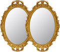 2 Pack - Vintage Decorative Gold Framed Mirror, Wall Hanging Mirrors & Tabletop Tray for Bedroom Living Room Dresser Decor, Oval- 9.6" W x 14.3" L (GOLD-2PACK)