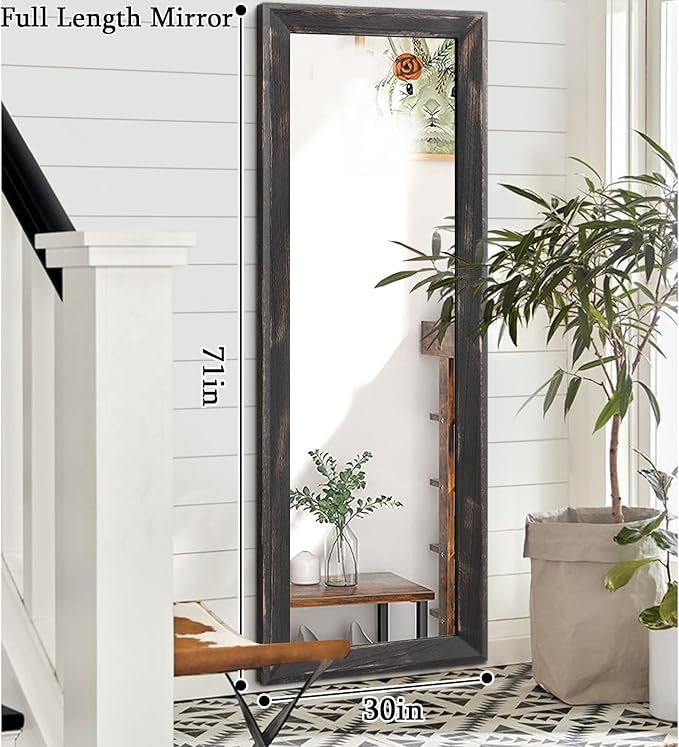 AAZZKANG Rectangular Mirror Full Length Wooden Frame Retro Large Wall Hanging Mirrors 71"x30" for Bedroom Living Room Bathroom Dressing Room Hallway