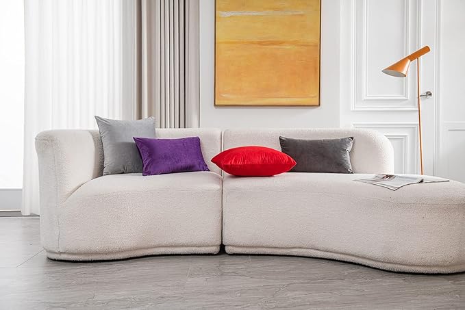 DEZENE Throw Pillow Covers 20x20 Christmas Red: Pack of 2 Cozy Soft Velvet Square Modern Luxury Decorative Throw Pillow Cases for Sofa Couch Living Room Bed Home Decor