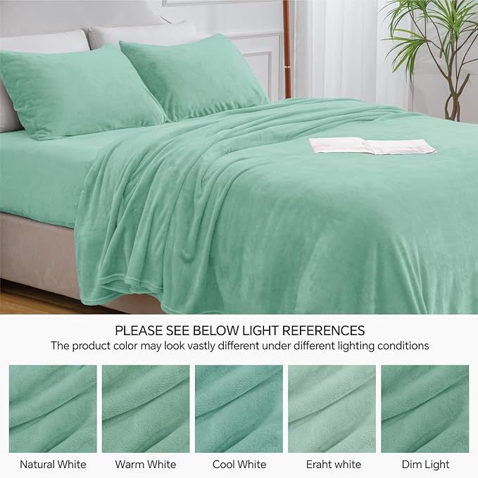 BEDELITE Flannel Sheets Twin Size Haze Blue - Super Soft Fleece Sheets Set Fluffy Extra Plush, 3 Piece(Include Fitted Sheet, Flat Sheet, 1 Pillowcase)