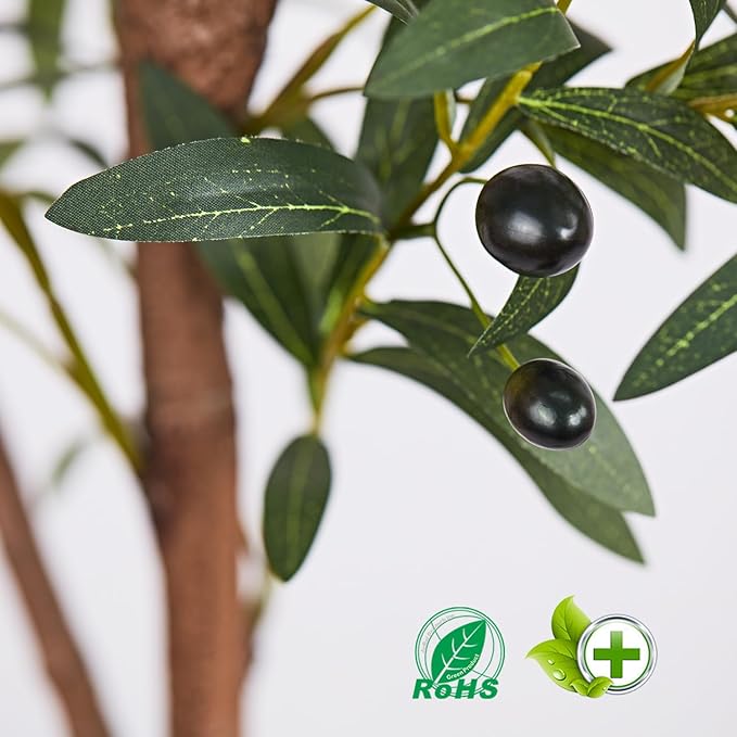 Aveyas 7ft Artificial Olive Tree for Home Decor, 7 Feet Large Faux Plant Fake Skinny Silk Trees with Black Olivo for Indoor Outdoor House Living Room Office (7 ft Tall)
