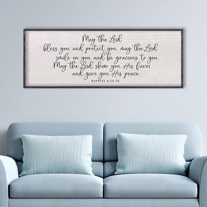 LuZhiQiang Scripture Wall Art 40"x15" May The Lord Bless You And Protect You Numbers 6:24-26 Bible Verse Sign for Living Room Rustic Inspirational Christian Home Large Wood Framed Wall Decor (Black)