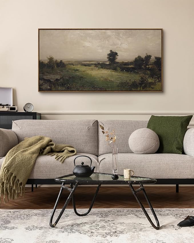 InSimSea Extra Large Framed Vintage Wall Art, Living Room Country Farmhouse Decor, Wilderness Landscape Paintings, Canvas Prints, Retro Scenery Long Picture for Bedroom Above of Bed,24x48inch