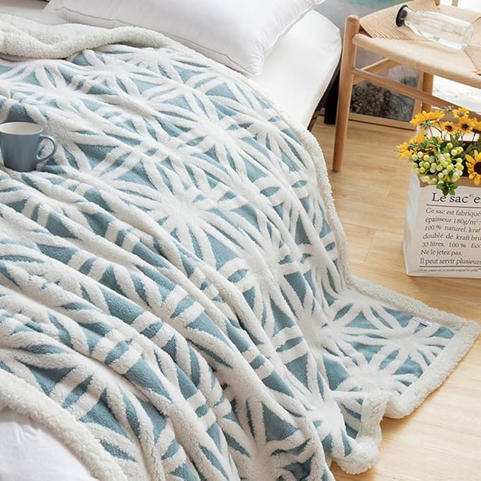 LOMAO Sherpa Fleece Blanket Easter Gifts for Mom Cozy Soft Throw Blanket for Women Men Dual Sided Couch Sofa Bed Blanket (Light Blue, 71''x80'')