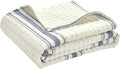 Lush Decor Farmhouse Stripe Kantha Pick Stich Yarn Dyed Cotton Woven Throw Reversible Ticking Pinstripe Design Blanket, 50" x 60", Navy