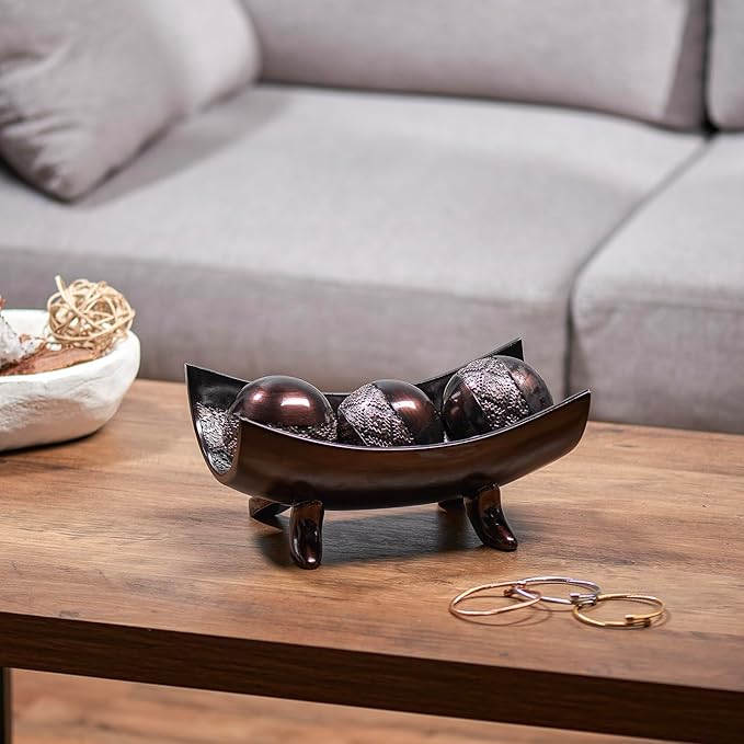 Creative Scents Dublin Brown Centerpiece Bowl With 3 Matching Orbs – Coffee Table Decor with Sphere Balls for Living Room Dining Room Table - Decorations for Home Decor - Mantle House Decor