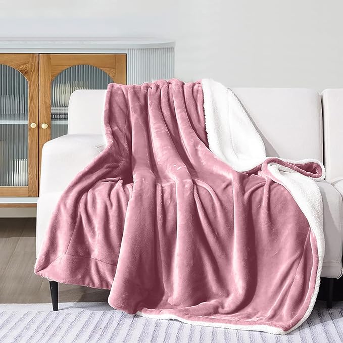 MOONLIGHT20015 Sherpa Fleece Twin Blanket - (Baby Pink, 60X80 Inches) Warm and Fluffy Blankets for Winter - Reversible Thick and Cozy Twin Size Blankets for Bed, Camping and Travel
