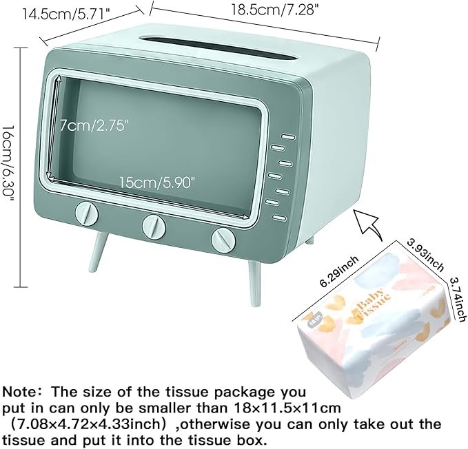SGVAHY Tissue Box Holder Retro TV Tissue Box Cover Cute and Practical Cell Phone Holder Tampon Holder for Bathroom Kitchen Bedroom Dressers Desks and Tables Night Stands Creative Gift (TV Green)