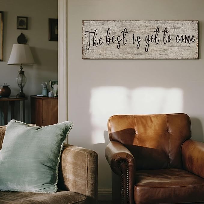 Inspirational Wall Art Decor - The Best is Yet to Come Sign - Office Motto Canvas Print Vintage Rustic Picture Motivational Wooden Photo for Bedroom Living Room Home Office Decor, 12x36 Inch
