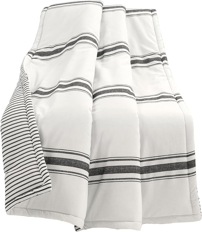 Lush Decor Farmhouse Stripe Reversible Throw, Single, 50" W x 60" L, Black - Classic Modern Rustic Charm - Cozy Soft Single Pinstripe Print Blanket