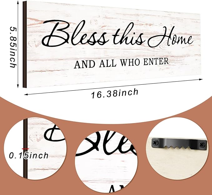 Jetec Farmhouse Bible Verse Scripture Wall Signs, Bless This Home and All Who Enter Wooden Plaque Decor for Church Home Christian Wall Art Decor