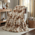 Luxury Double-Sided Faux Fur Throw Blanket for Couch, Camel Cozy Fluffy Bubble Blanket for Airplane RV Car Road Trip Spring Camping Travel Office Nap Home Bed, Machine Washable, 50" x 60"