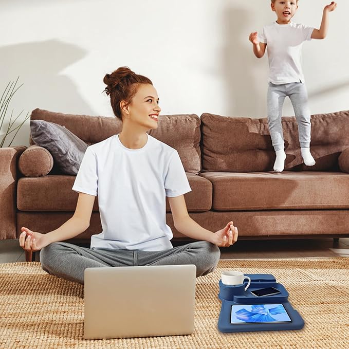 Couch Cup Holder Tray, Silicone Sofa Armrest organizer with Assesory Side Pockets for storage Remote, Cell-phone,Tablet or Snack, Anti-Spill and Anti-Slip Couch Drink Holder Caddy(Blue)
