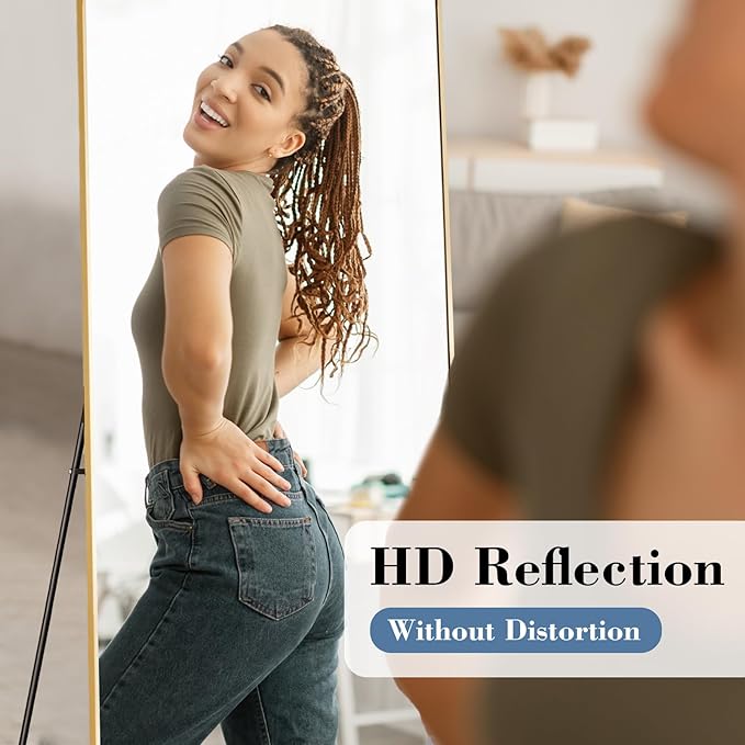 Mirror Full Length, Upgraded Body Wall Mirrors with Shatter-Proof Glass, Floor Standing, Hanging or Leaning, Tall Mirror with Stand Aluminum Alloy Frame for Bedroom