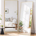Full Length Mirror 65"x24" Full Body Mirror Rectangle Free Standing Wall Mounted Leaning Floor Mirrors with Stand Aluminum Alloy Frame for Bedroom Cloakroom, Gold