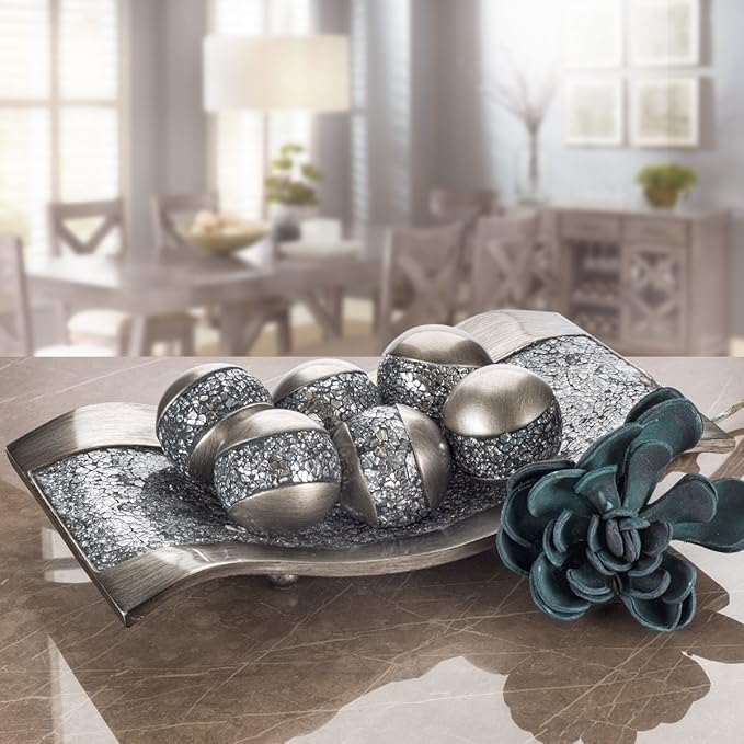 Creative Scents Schonwerk Silver Decorative Balls for Bowls and Vases, Set of 3 Decorative Orbs for Centerpiece Bowls - Centerpiece Table Decorations for Dining/Living Room or Table Decor - Gift Idea