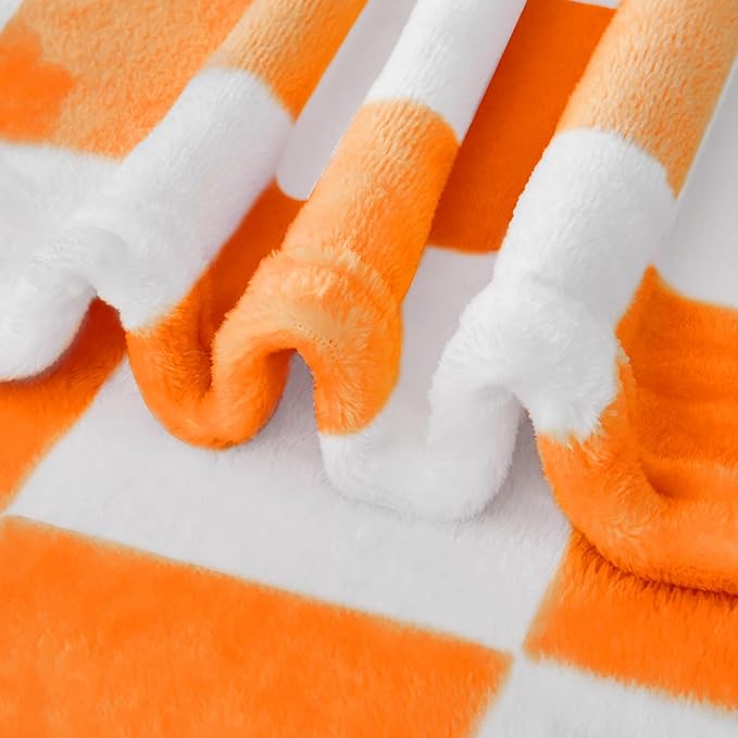 Orange Checkered Blanket, Soft Cozy Fleece Checkered Throw Blankets for Bed Sofa Couch Camping, Ultra Fluffy Throws for All Seasons, 50x60 Inch, Orange