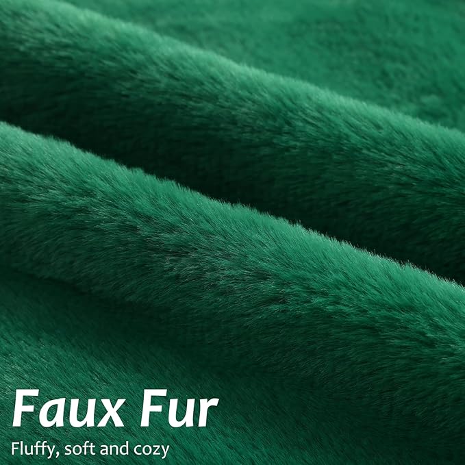 Pallene Faux Fur Plush Christmas Throw Pillow Covers 16x16 Set of 2, Soft Fluffy Couch Pillow Covers for Living Room, Christmas Green