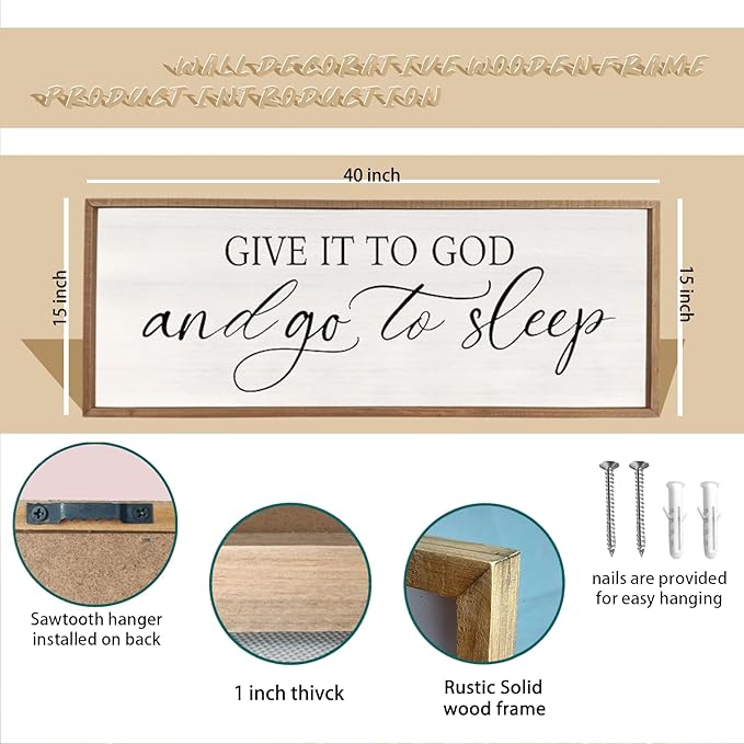 comurdyo Christ Religious Wall Decor Give It To God And Go To Sleep Sign 40"×15" for Christian Prayer Holy Modern Rustic Simple Master Bedroom Above Over Bed Wall Decor Plaque Hanging (Wood)