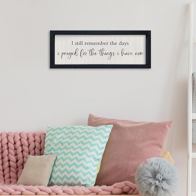 comurdyo Inspirational Quote Bible Verse Wall Decor I Still Remember the Days I Prayed Sign 16"×6" Christian Plaque for Master Bedroom Living Room Small Wood Framed Wall Hanging Art (Black)