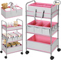 2in1 Baby Diaper Caddy Organizer Cart 3 Tier Large Capacity Metal Utility Bedside Rolling Cart with Divider Newborn Registry Nursery Essential Must Have Bedroom Gift Baby Shower(Pink)