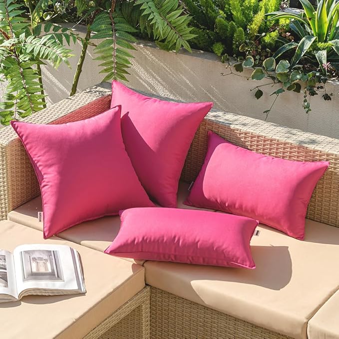 MIULEE Pack of 2 Decorative Outdoor Waterproof Pillow Covers Square Garden Cushion Sham Throw Pillowcase Summer Shell for Patio Tent Couch 20x20 Inch Hot Pink