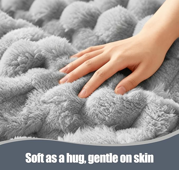 Heated Blanket Electric Blanket Heating, Dual Control Soft Ribbed Faux Fur Electric Blanket with 12 Heat Levels 12H Timer ETL FCC Certified Machine Washable (Gray, King Size - 90" x 100")