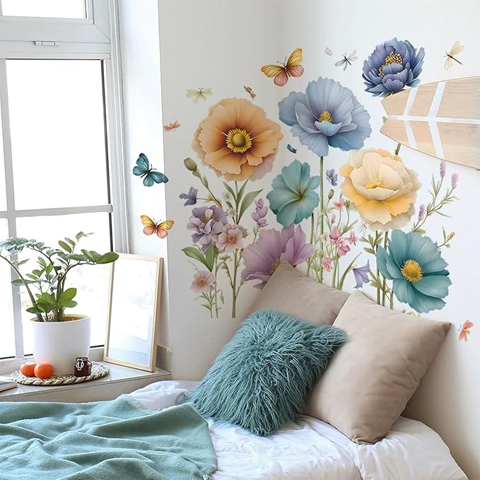 TUOKING Flowers Wall Stickers Decor,Removable Wall Murals Peel and Stick Modern Wall Art Decal Home Decor for Kitchen,Bedroom,Living Room