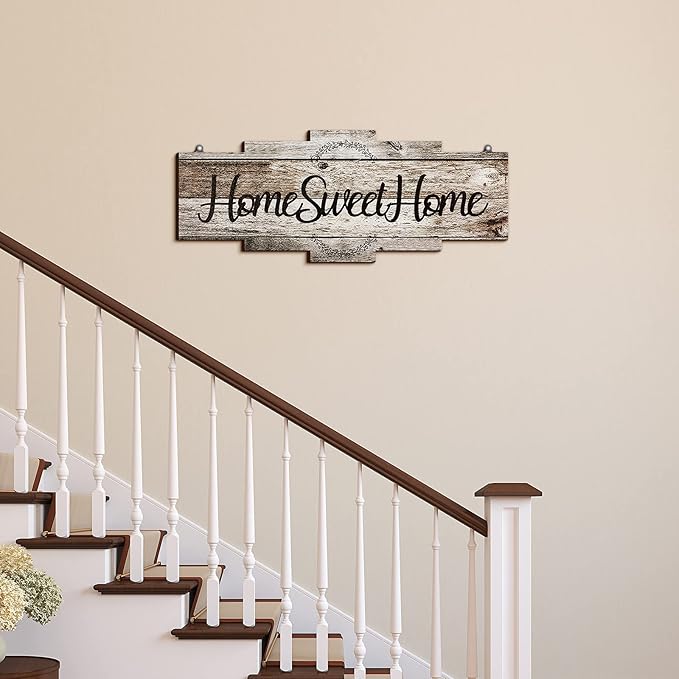 Jetec Home Sweet Home Sign, Rustic Wood Room Wall Decor, Farmhouse Plaque Wall Hanging Wooden Sign for Bedroom, Living Room, Wedding Decor(Gray)
