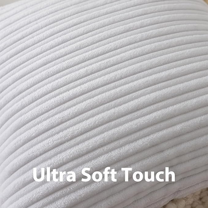 UGASA 14x24 Inch Pillow Cover Pack of 1 Soft Boho Stripe Corduroy Long Rectangular Lumbar Cushion Cover Farmhouse Decorative Throw Pillowcase for Bed, Couch, Sofa, Bedroom, Living Room, Pure White