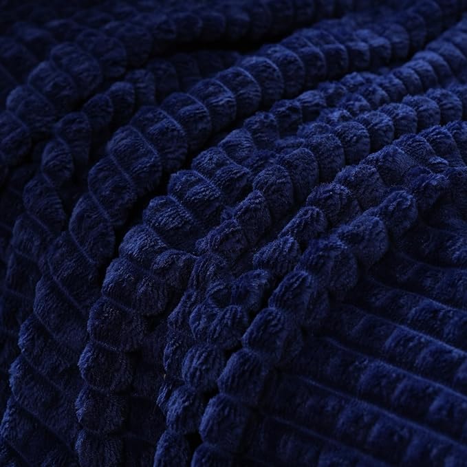 Puncuntex Flannel Fleece Throw Blanket Dark Navy Blue 60"×80",Super Soft Plush Cozy Blanket with Square Grid Design Luxury for Couch Sofa Chair