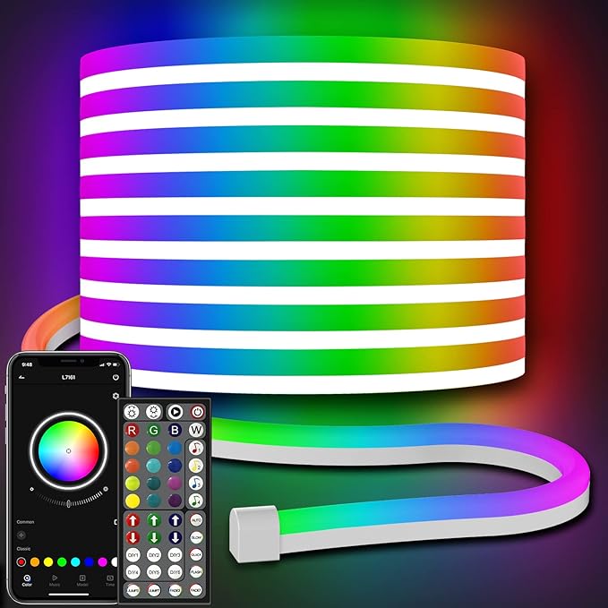 AILBTON 32.8Ft Neon Rope Lights,Flexible Led Rope Lights Control with App/Remote,Multiple Modes Rope Lights,IP65 Outdoor RGB Led Neons Lights,Music Sync Gaming Led Neon Light Strip for Bedroom Decor