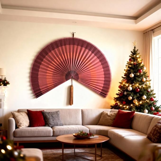ChumDecor Bamboo Fan Wall Decor,Japanese Chinese Wall Fans Decor, Boho Hanging Headboard,Decorative Folding Fan for Over Bed Decorations (Terracotta, 40inch)