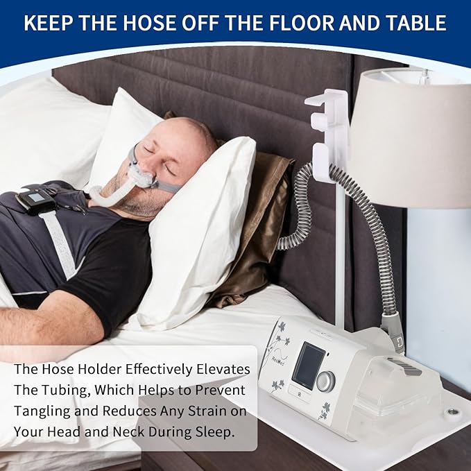 Bedside Retractable CPAP Hose Holder - (Wall-Damage-Free) White Adjustable Height Hook for Hanging Mask & Tubing to Keep CPAP Supplies Tidy & Boosts Sleep Quality
