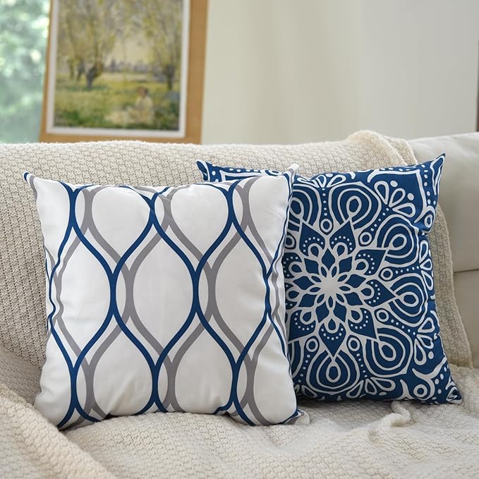 Coliuso Decorative Throw Pillow Covers 20x20 Set of 4, Modern Simple Square Pillow Case Cushion Cover for Sofa Couch Farmhouse Living Room (Blue, 20"x20")