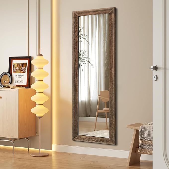 AAZZKANG Hanging Mirror Full Length Retro Large Wooden Framed Full Body Mirrors 47"x16" for Bedroom Living Room Bathroom Wall Mounted Vertically or Horizontally