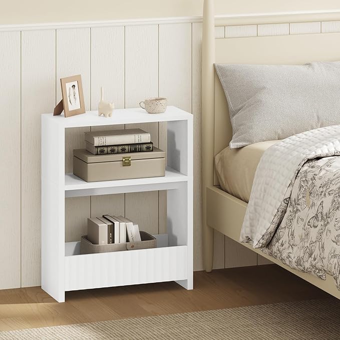 3-Tier Small Narrow Side Table with Open Storage Shelves, Thin Bedside Table for Narrow Spaces, Slim Nightstand, Skinny Couch Side Table for Living Room, Bedroom, Entryway, White ETWT75101