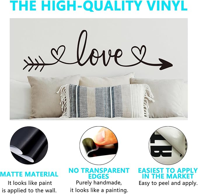AnFigure Couples Quotes Wall Decals: Inspirational Vinyl Art Love Wall Stickers for Home Bedroom Bathroom Living Room - Love Arrow 35"X9.8"