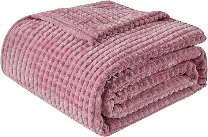 EMME Fleece Throw Blanket Luxury Flannel for Couch Bed Sofa Chair, Soft, Plush, Warm and Cozy Blanket with Geometric Grid Design (Purple, 60'' x 80'')