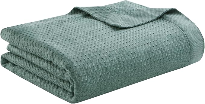 Madison Park 100% Egyptian Cotton Lightweight Summer Blanket, Breathable Waffle Knit Design, Soft Cozy All-Season Throw for Bed, Couch or Sofa, Teal Twin Size (66"x90")