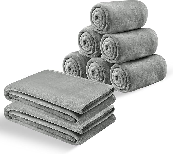 IR Imperial Rooms Fleece Blankets Queen Size 90x90 Inches- 8 Pack - Super Soft Fluffy Light Grey Throw Blanket for Sofa and Bed - Warm and Cozy Lightweight 400 GSM Microfiber Bed Throws Blankets
