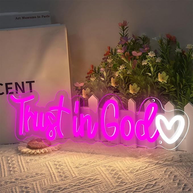 Trust In God Neon Sign,Christian Neon Light USB Powered Dimmable Led Sign Religious Neon Signs for Wall Decor, for Prayer Room Church Bedroom Living Room Jesus Christian Gifts
