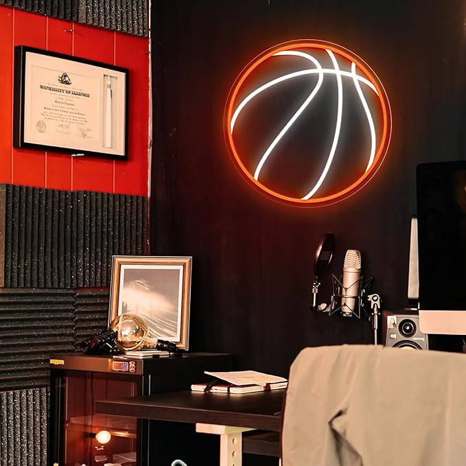 Basketball Neon Sign, 12.6×12.6 Inch Basketball Led Neon Light, Dimmable LED Neon Signs for Wall Decor, Powered by USB Wall Decor Aesthetic, Sports Neon Signs for Room Bedroom Shop Decor
