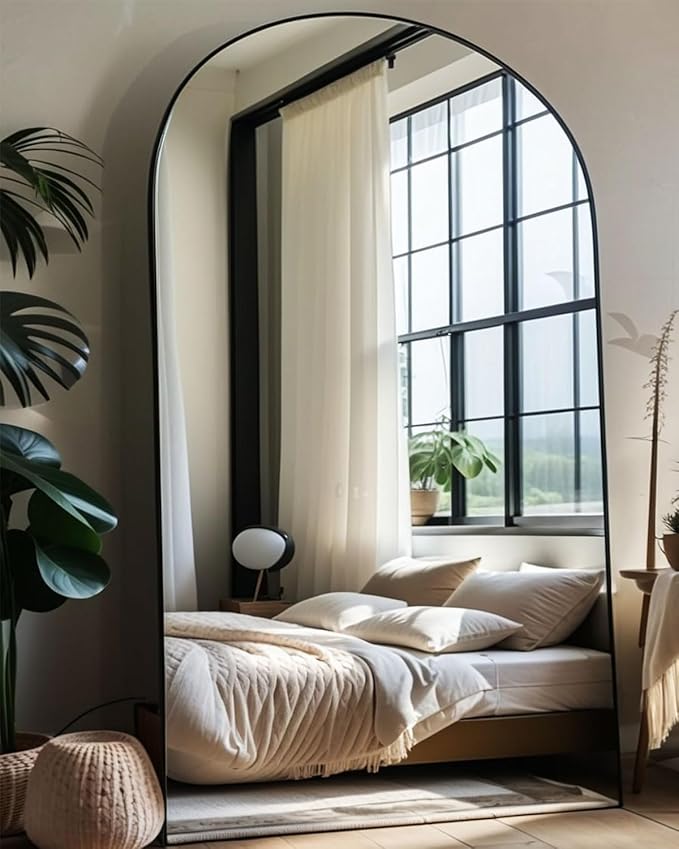 Full Length Floor Mirror - 77x38 Inches Oversized Arched Black Mirror for Bedroom, Living Room, Dressing Room - Elegant Freestanding & Leaner Mirror for Home Decor