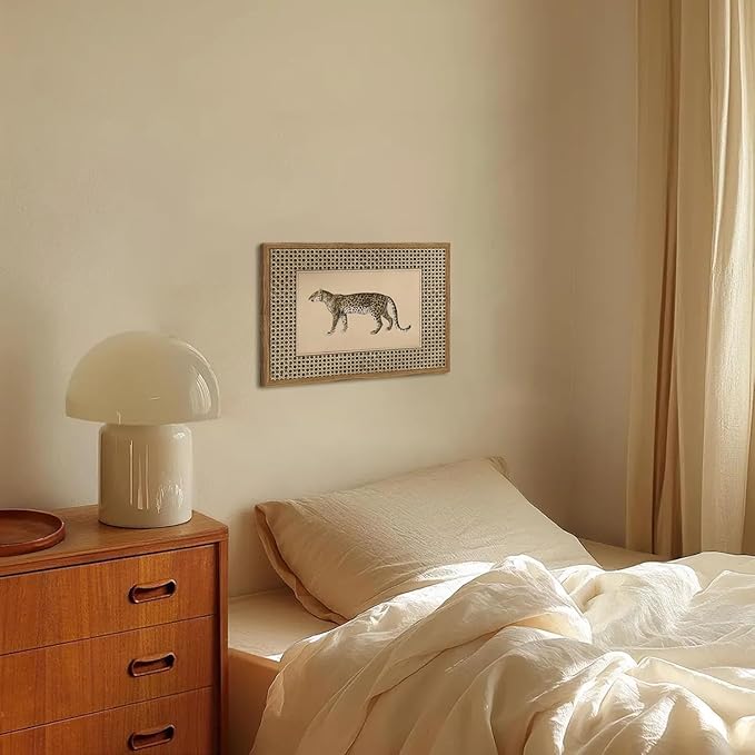 Vintage Leopard Wall Art Cheetah Safari Wall Decor Paintings, Wildlife Animal Poster Canvas Prints Aesthetic for Living Room Bedroom 16x24 inch Wood Framed