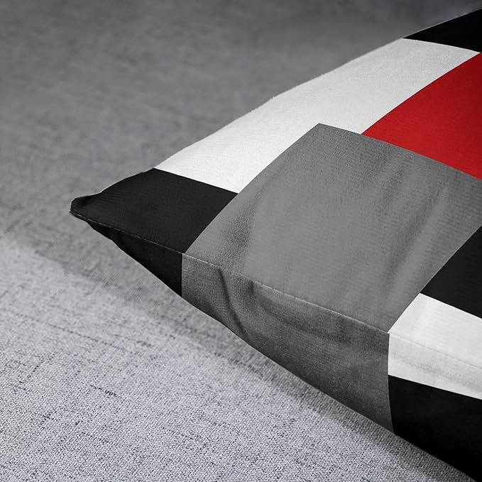 Emvency Set of 2 Red Black and Grey Throw Pillow Covers Geometric Modern Abstract Painting Decorative Pillow Cases Home Decor Standard Square 16x16 Inches Pillowcases