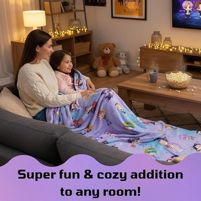 Jay Franco Kids Plush Throw Blanket – Ultra Soft Cozy Plush Fleece for Bed, Couch, Sofa, Home Décor, Official Licensed Huntrix and Saja Boys, Light Purple - Kpop Demon Hunters, 50x60 - Large Throw