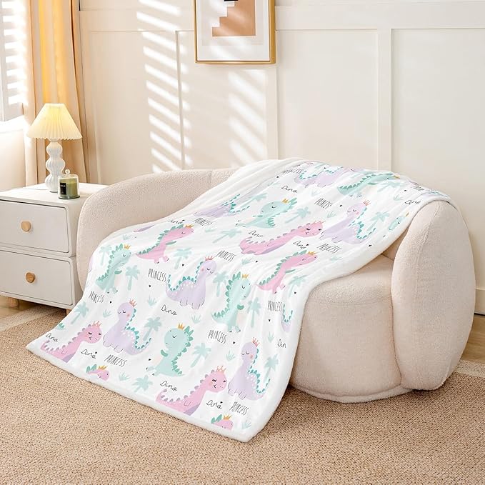 Erosebridal Dinosaur Blanket Throw Pink Purple Dinos Sherpa Blankets for Kids Girls Cartoon Fleece Blankets Lovely Cute Animals Fuzzy Blanket Child Room Decor Sofa Decor Twin 60"X80"