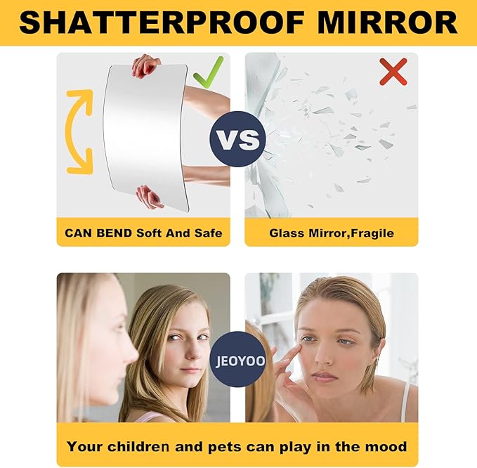 Wall Mirror Full Length, on Door Mirrors, Cheap Mirror Acrylic, shatterproof Gym Mirrors for Home Gym, 8"X8"-4 Pcs, Workout Non Glass Mirrors for Bedroom, Over Door Mirror Kids